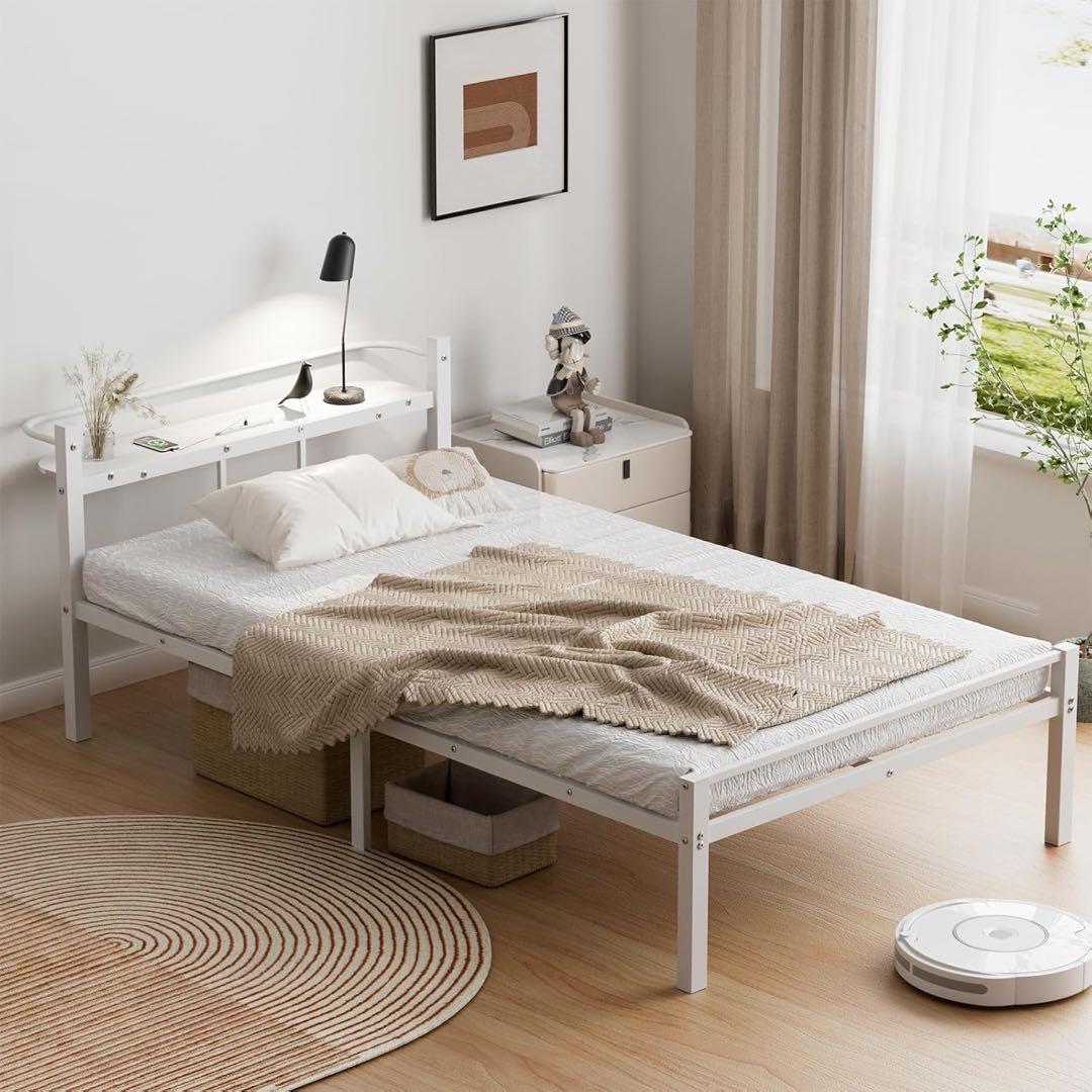 ベッドフレームシングル 2口コンセント USB&Type-C床下収納高さ31cm