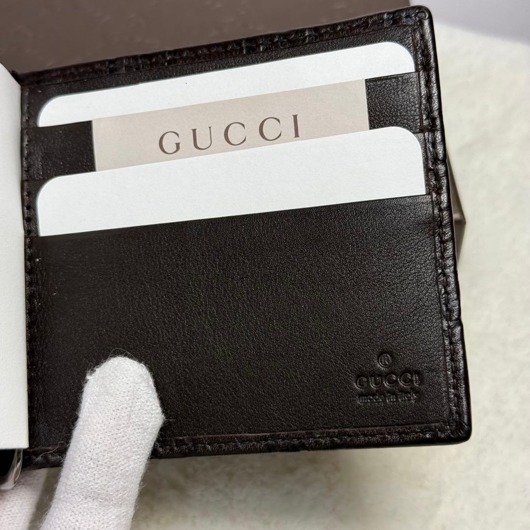 専用新品 Gucci GGシマ マネークリップ ブラウン ロゴ 箱付き