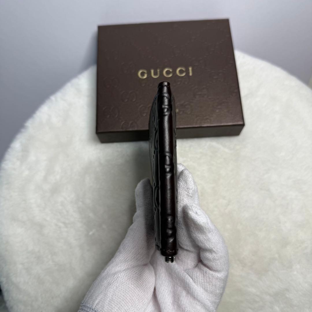 専用新品 Gucci GGシマ マネークリップ ブラウン ロゴ 箱付き