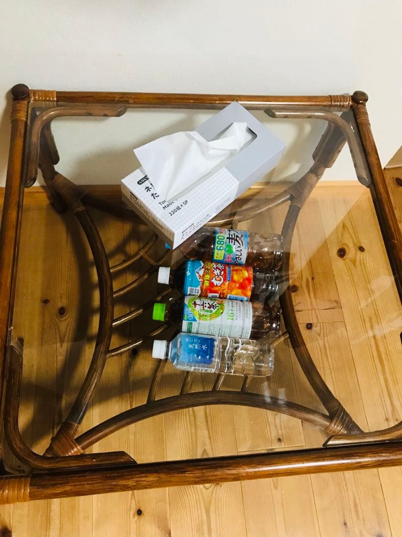 【ラタン】ガラステーブル