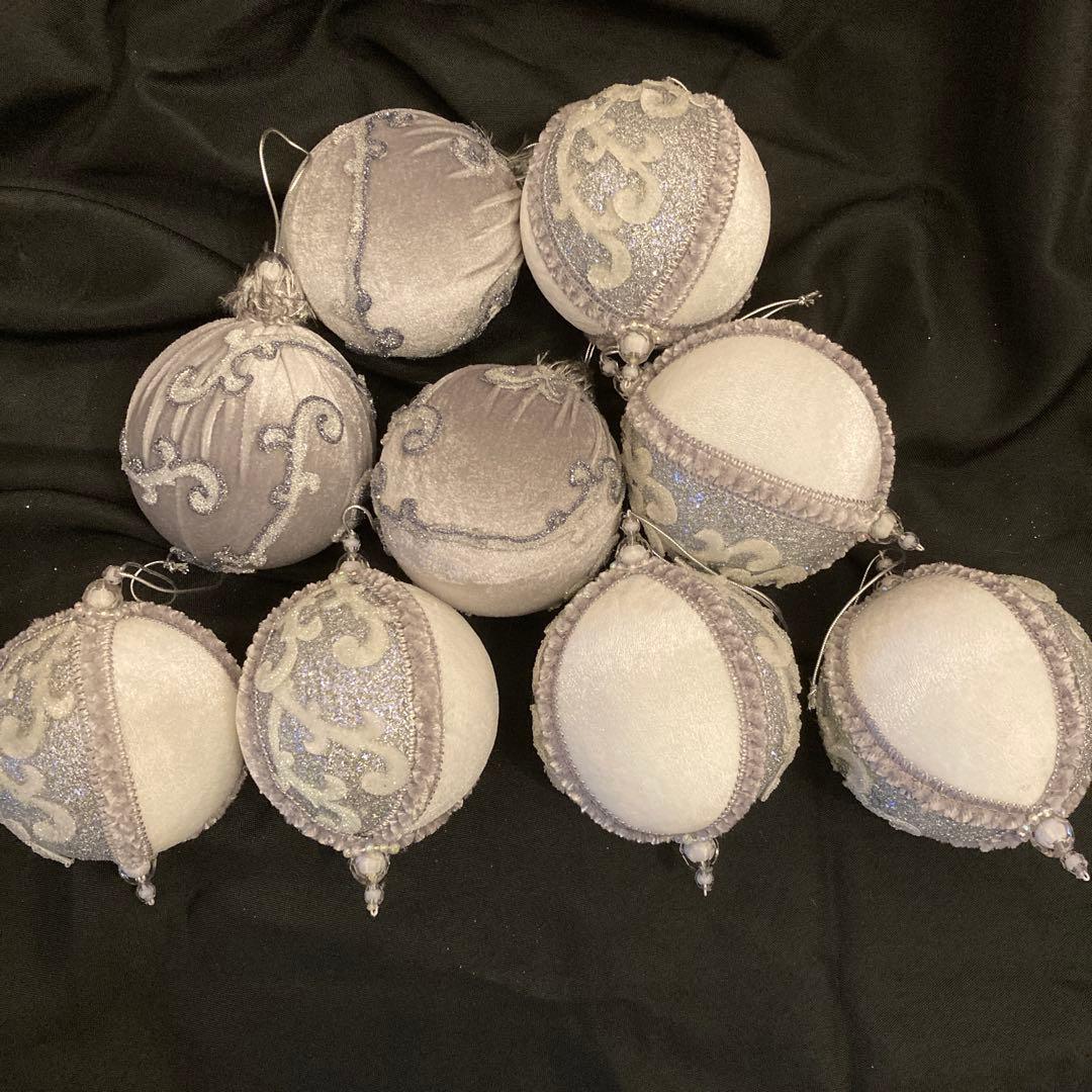 クリスマス　ゴージャスオーナメント　シルバー＆グレー　ベルベット大