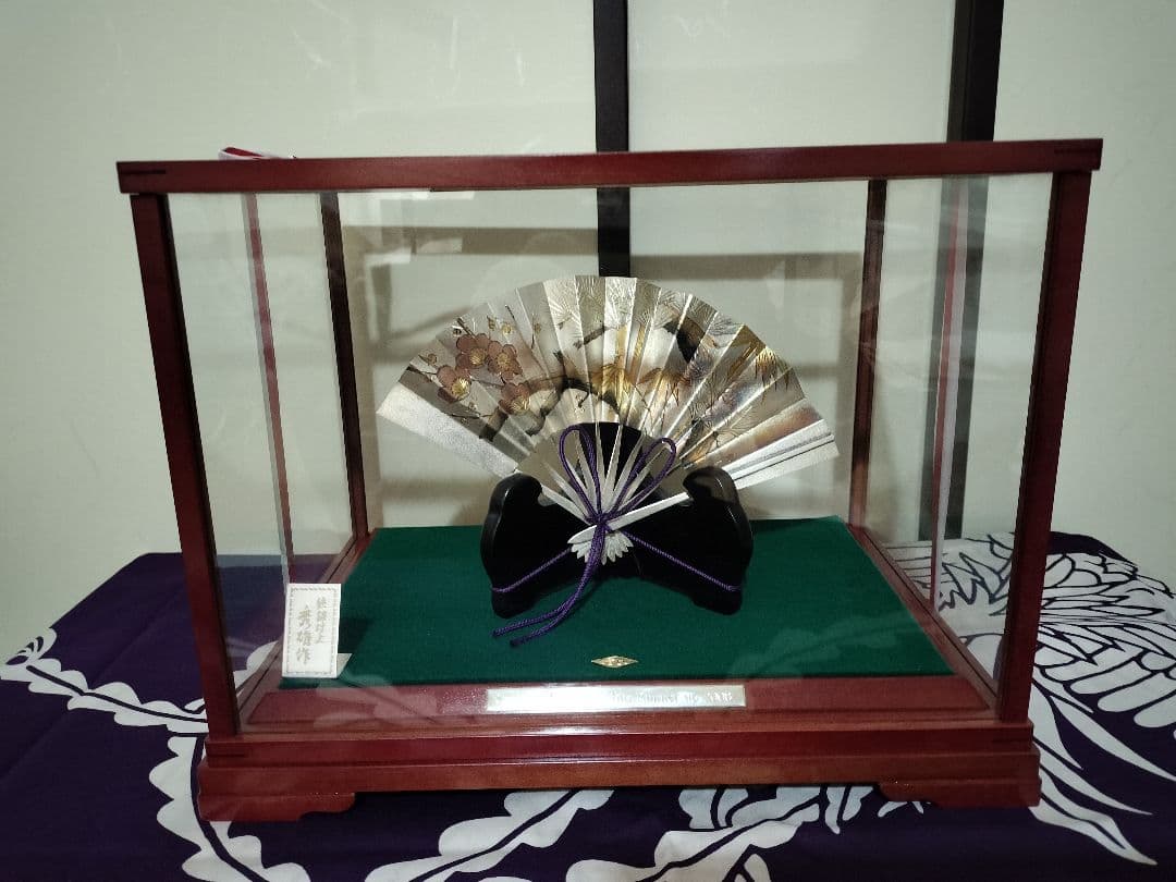 純銀 飾り扇 金属工芸 秀雄作 ケース箱付け 7＃ シルバー 純銀仕上げ