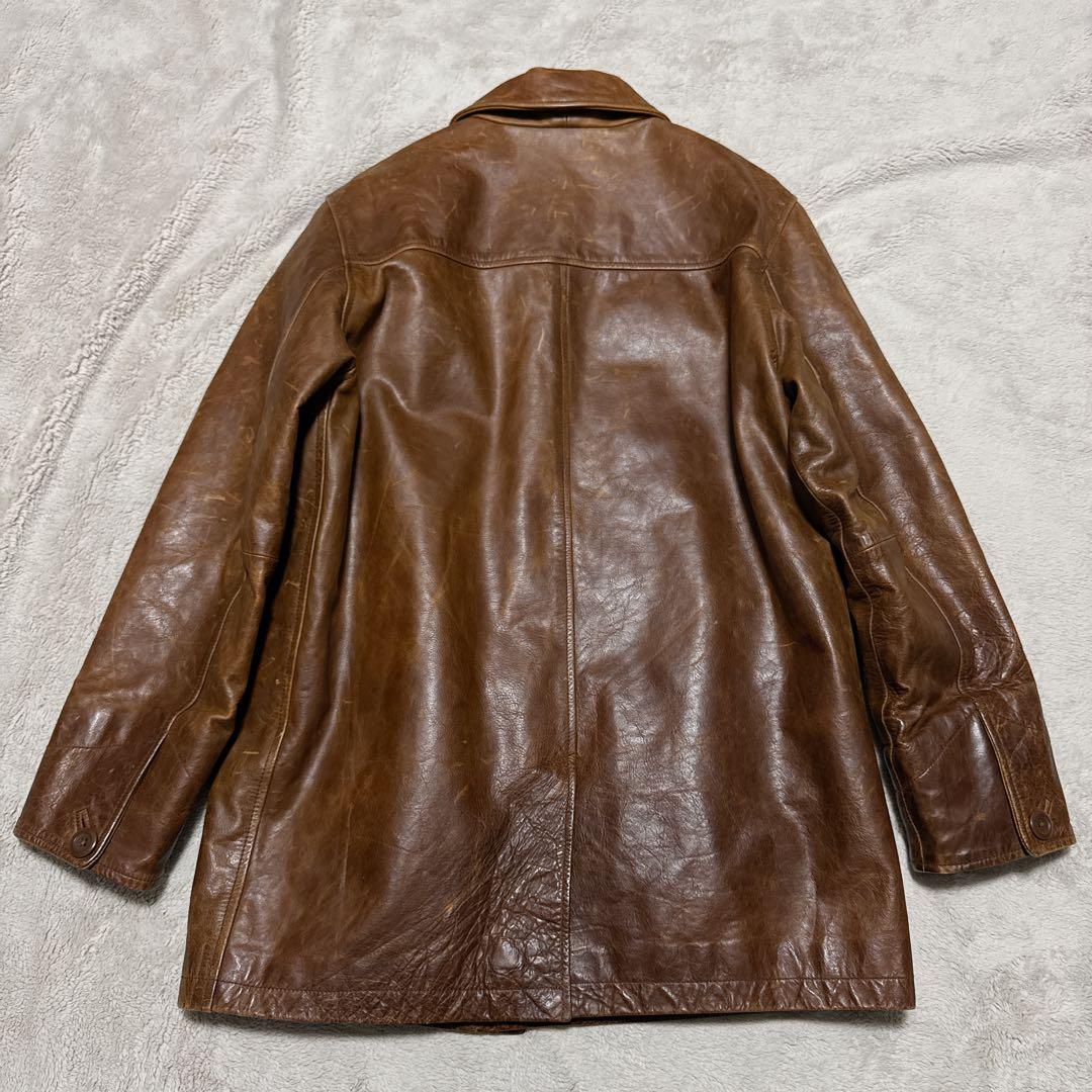 《希少》OLD GAP レザーカーコート 茶 ブラウン 牛革 ブラウン M相当