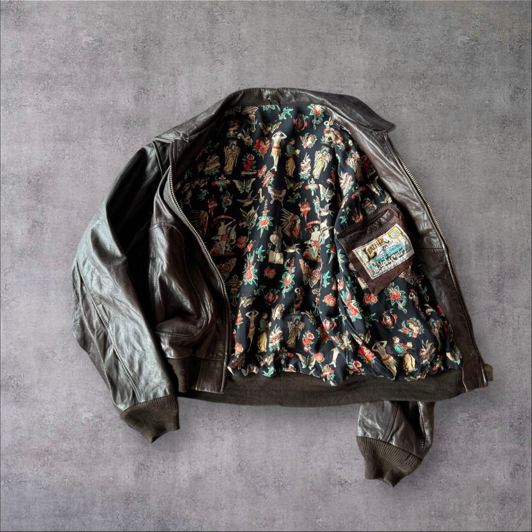 CHIPIE CUIR A-2typeレザージャケット　総柄裏地　ダークブラウン