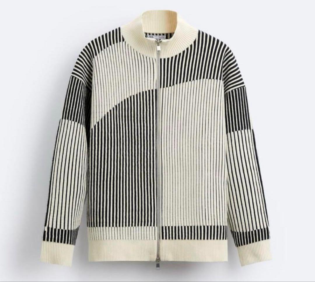 ZARA ストライプ ジップアップ カーディガン Man 目黒蓮