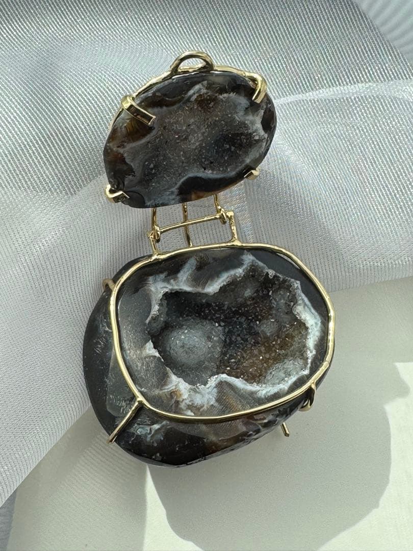 ブラジル産高品質トレジャー瑪瑙　結晶煌めくリングチェア◎ペア