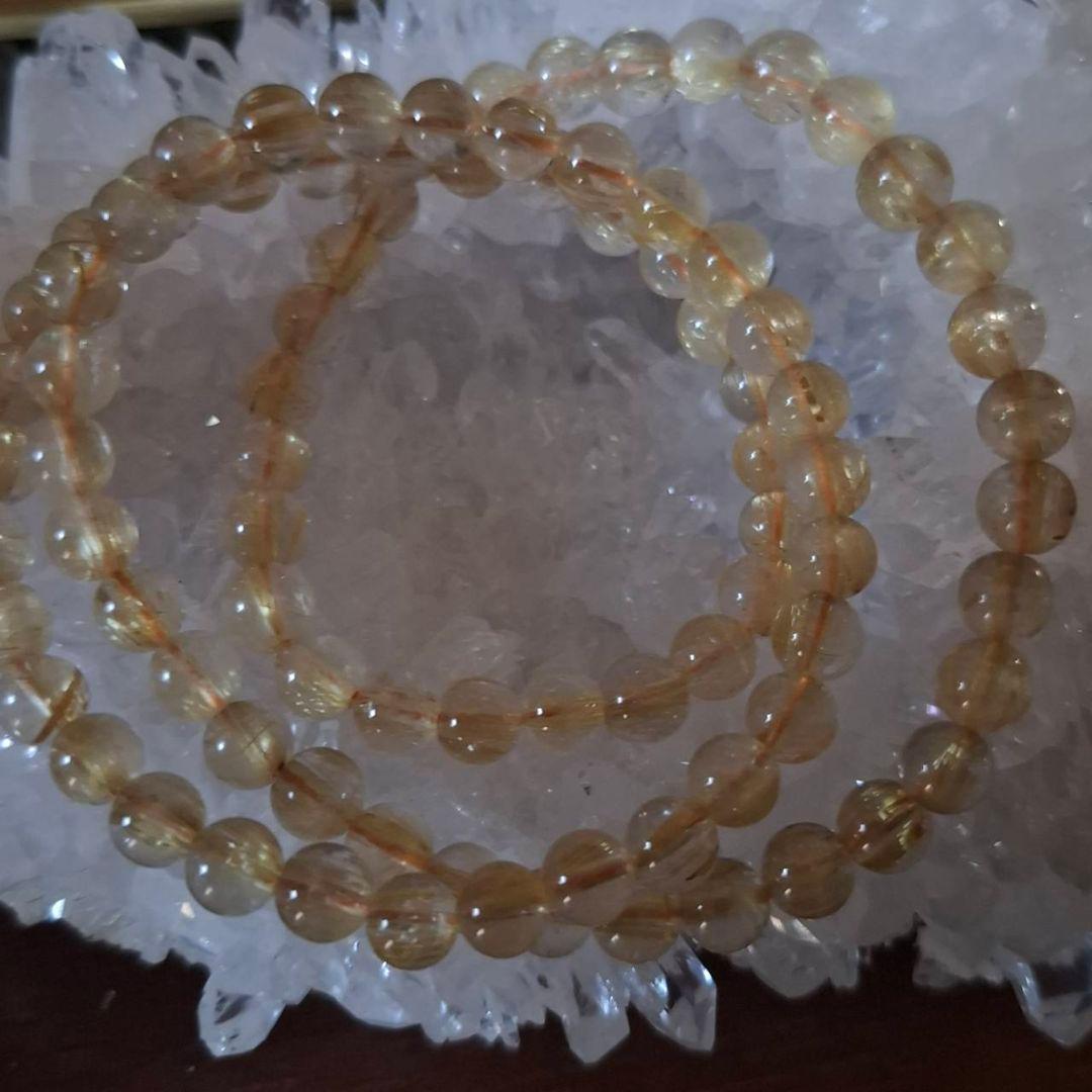 大幅値引き！ゴールドタイチンルチル　3連ブレスレット　ネックレスとしても使えます