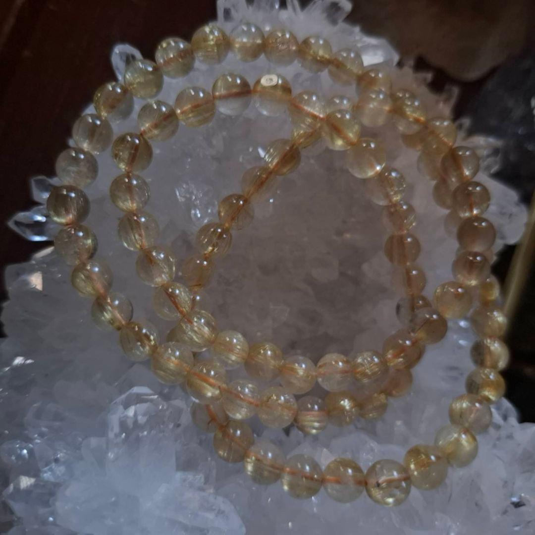 大幅値引き！ゴールドタイチンルチル　3連ブレスレット　ネックレスとしても使えます