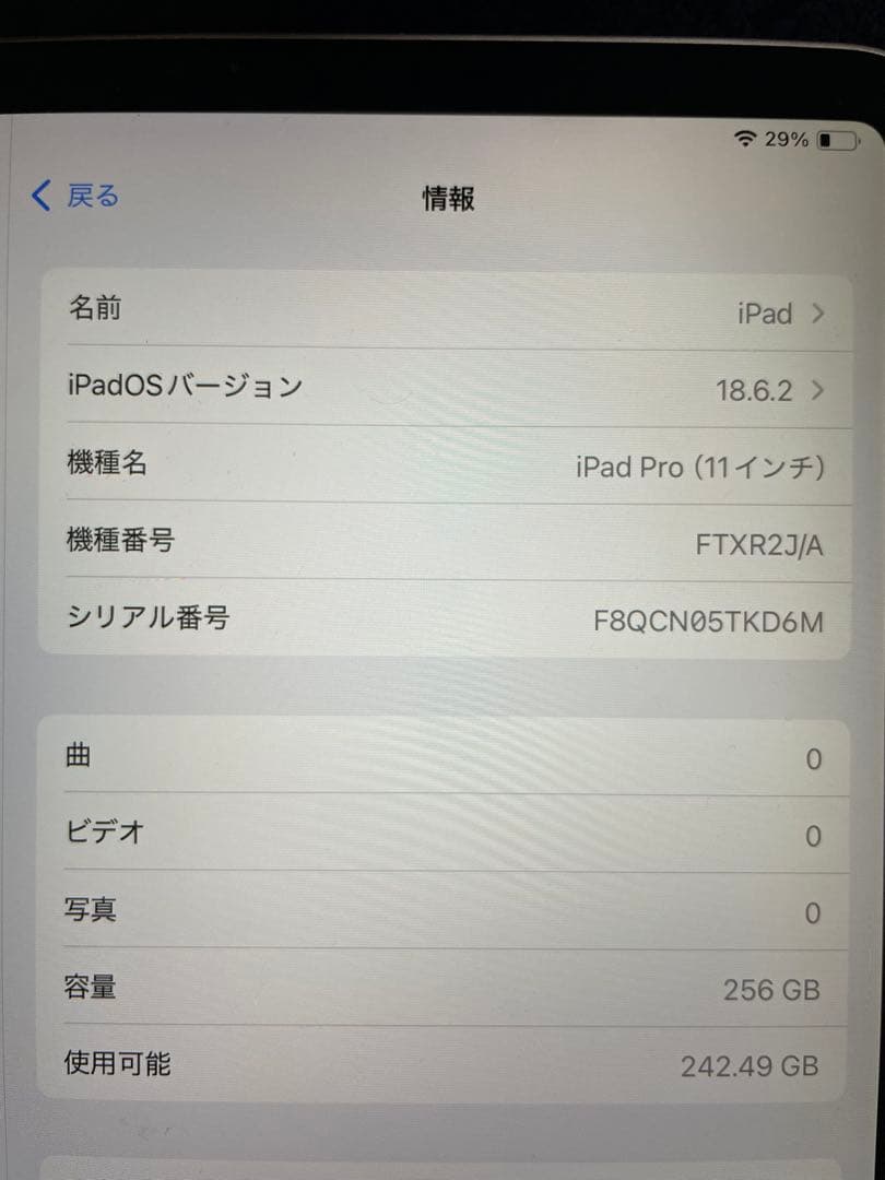 iPad Pro 11インチ 第1世代 256GB シルバー