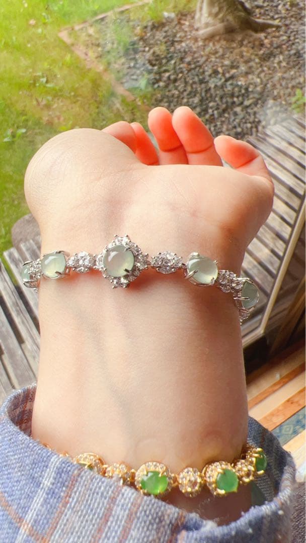 「交渉の方専用」本翡翠A貨シルバーS925ブレスレット 刻印有ミャンマー氷白