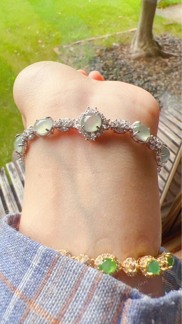 「交渉の方専用」本翡翠A貨シルバーS925ブレスレット 刻印有ミャンマー氷白