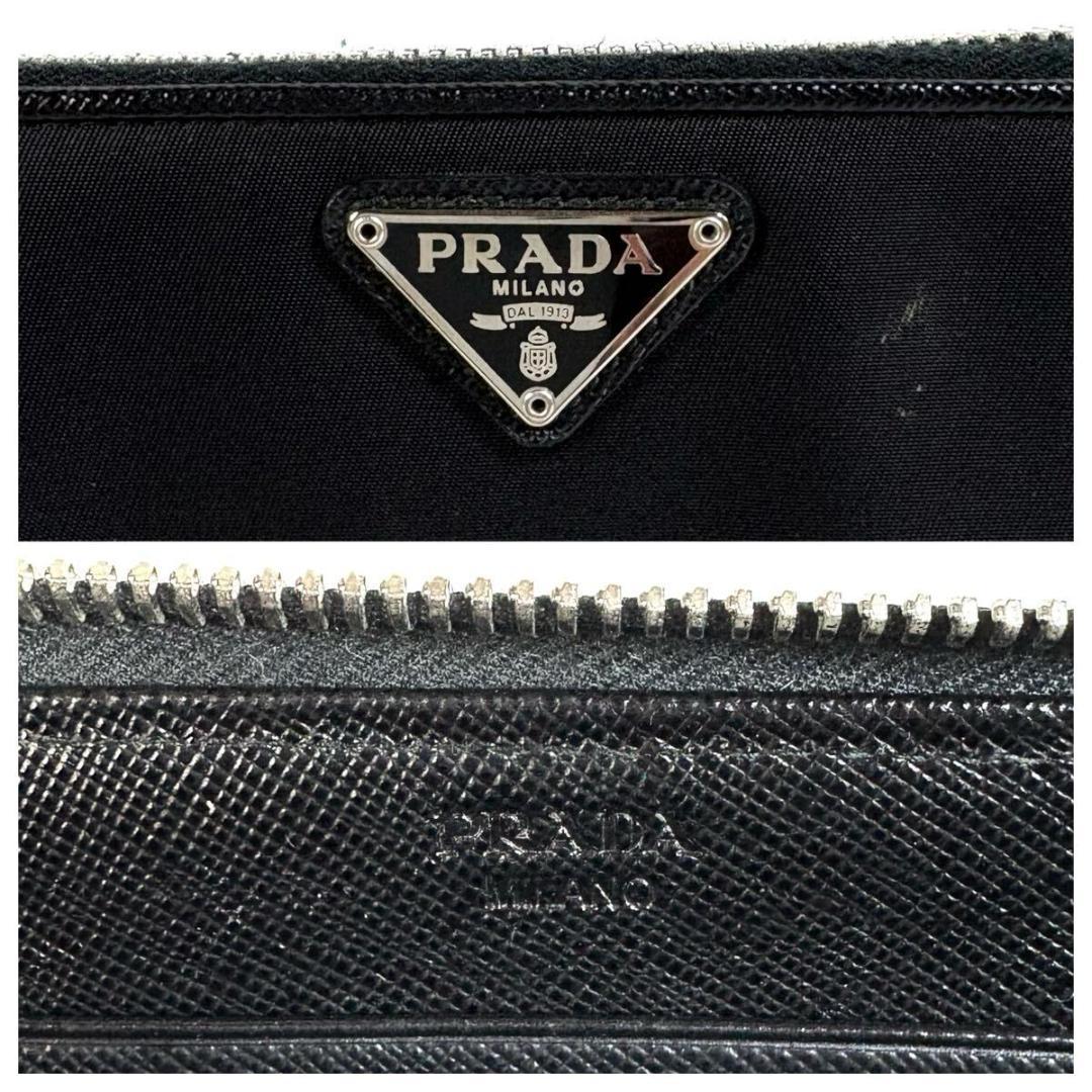 【美品】PRADA 長財布 ブラック シルバー プレート イタリア製