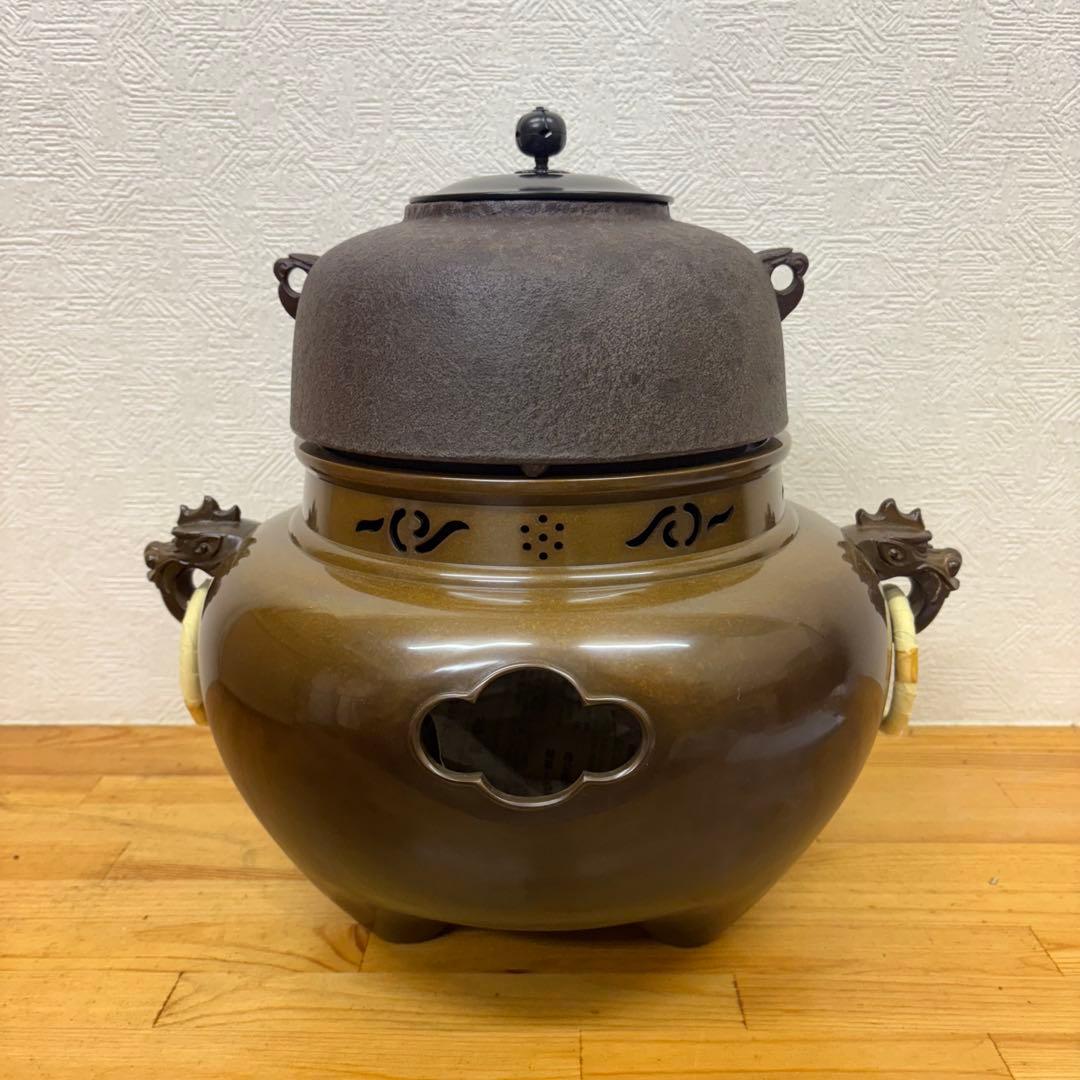 【未使用保管品】唐銅鬼面風炉 高橋敬典 茶道具 茶釜