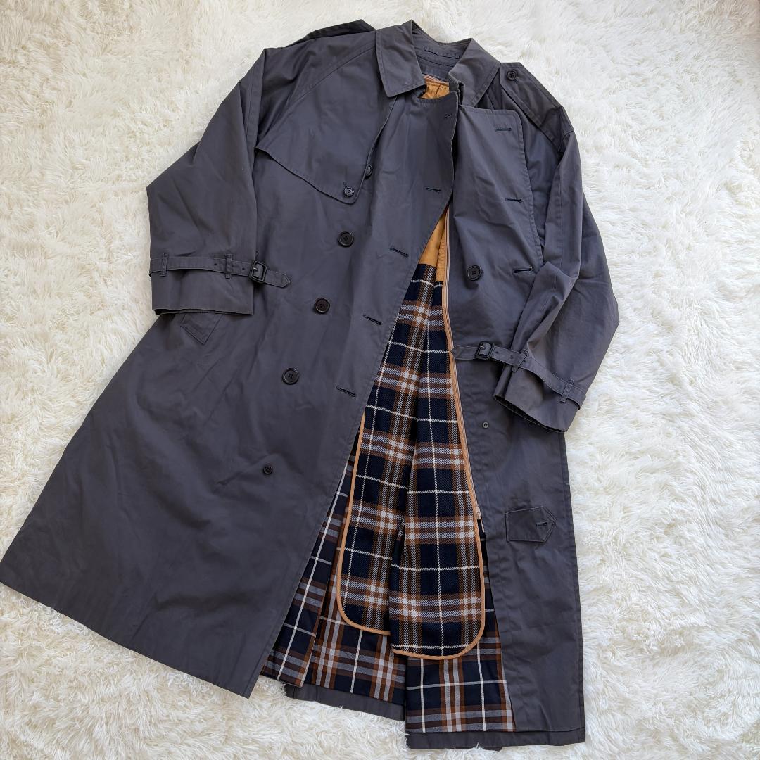 【XL相当】BURBERRY　トレンチコート　ライナー付き　チェック　グレー