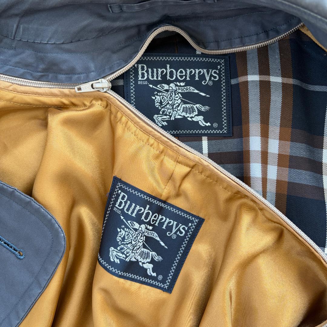 【XL相当】BURBERRY　トレンチコート　ライナー付き　チェック　グレー