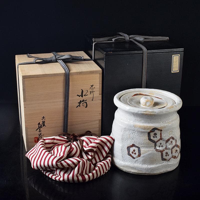 Gojyo人間国宝荒川豊蔵作　絵志野　水指　仕覆付　共箱　D　R8739B