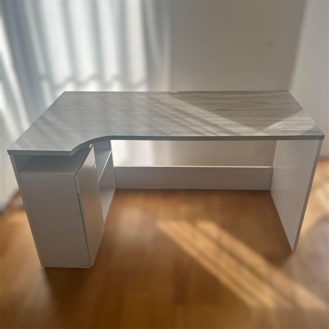 a*i様 L字型　白×グレー　木製パソコンデスク