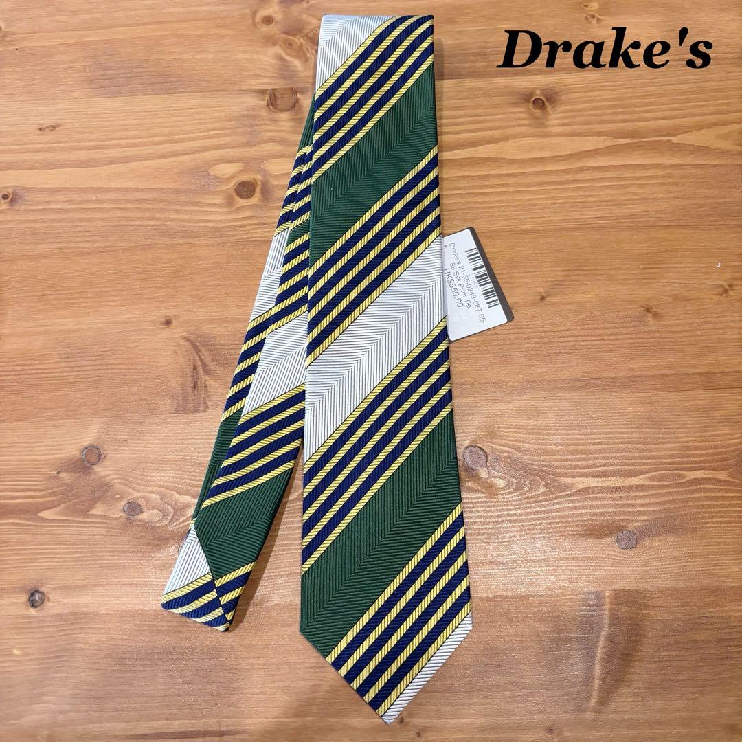 【新品未使用】DRAKE'S ドレイクス　ネクタイ　レジメンタル　シルク　緑