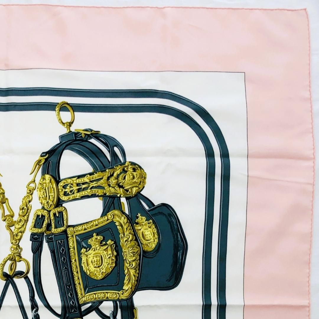 HERMES エルメス カレ90 式典用馬勒 ピンク系 スカーフ タグなし