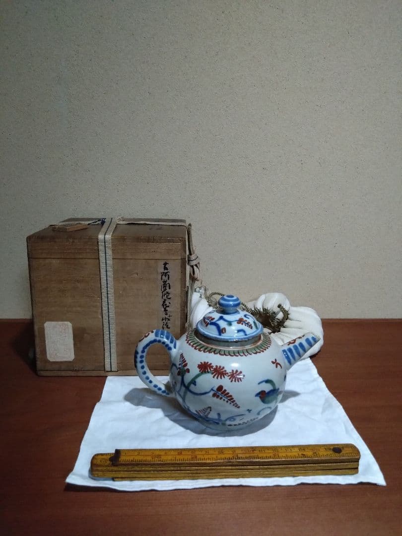 阿蘭陀    藍紅毛色絵 花鳥紋水注  急須