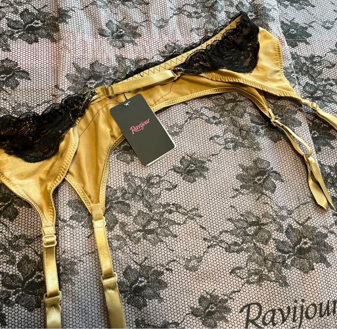 ☆Ravijour☆廃盤デザイン☆GOLDブラックレース☆ガーター☆フリーサイズ