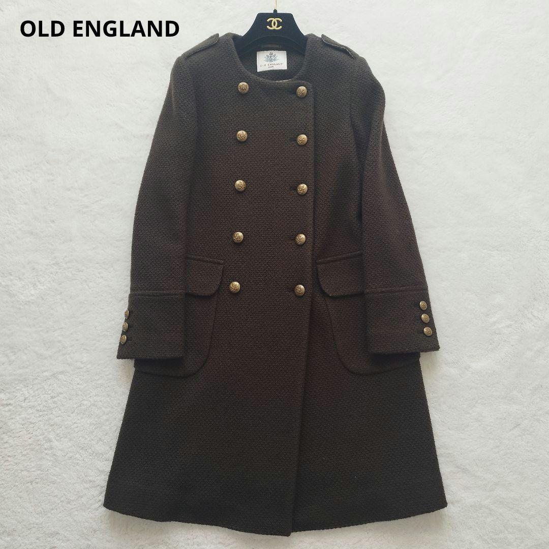 【極美品】オールドイングランド ノーカラーロングコート 金ボタン ダブル
