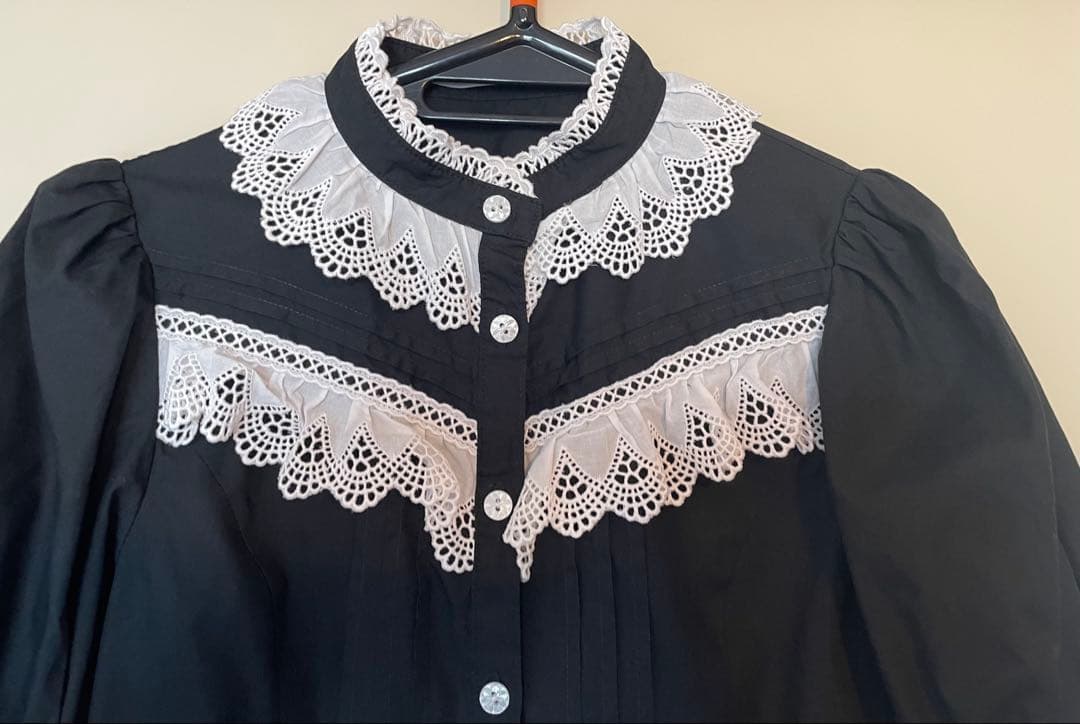 Victorian maiden コットンレースフリルブラウス ブラック 美品