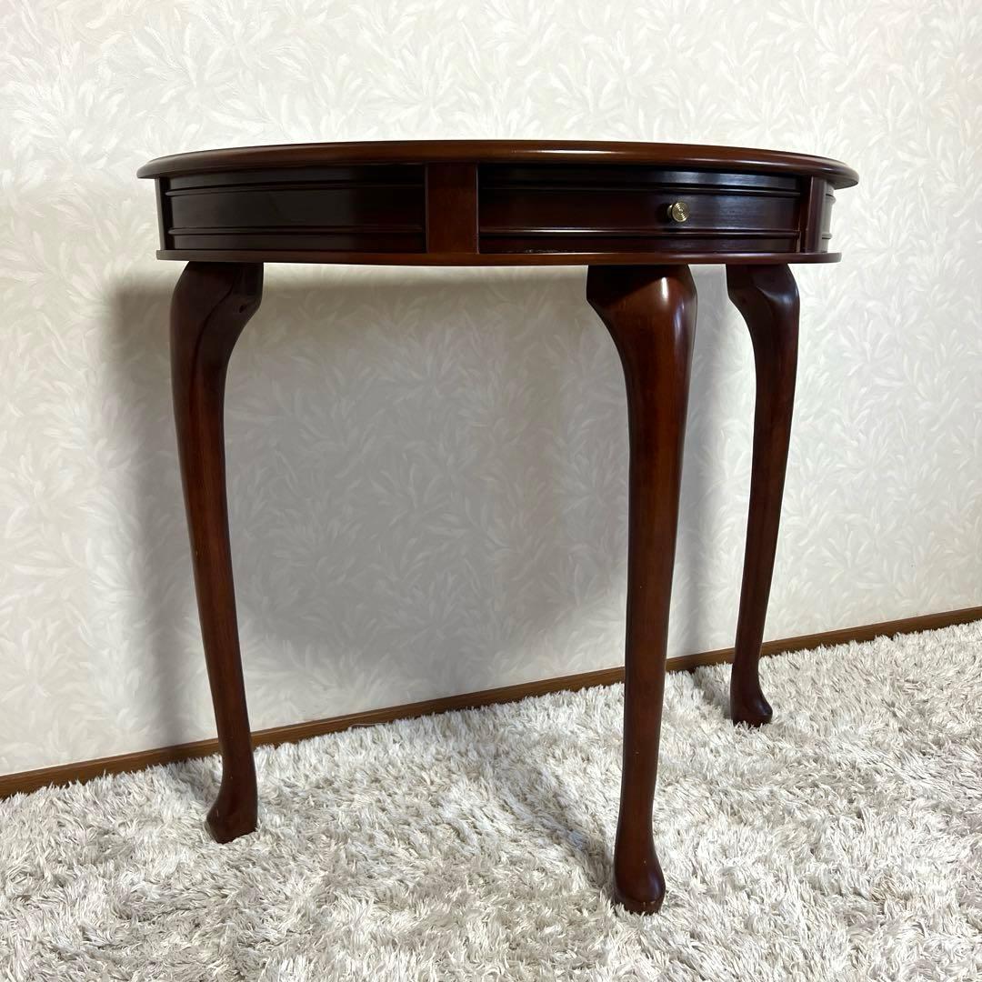きつねうどん様コンソールテーブル引き出し付き　猫脚ハーフムーン半円花台