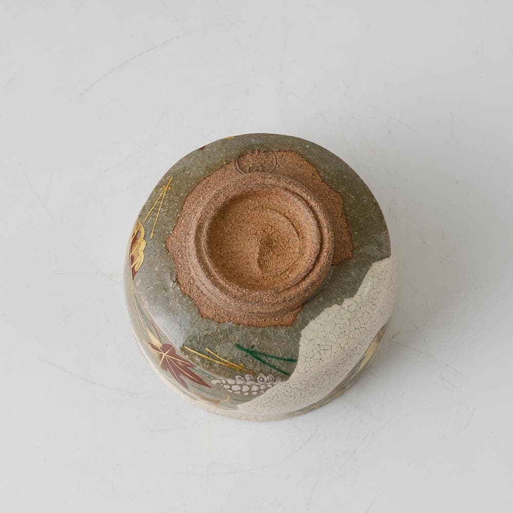 水無月窯 藤谷芳哉 白入掛 色絵吹寄せ 茶碗 紅葉文 共箱 栞