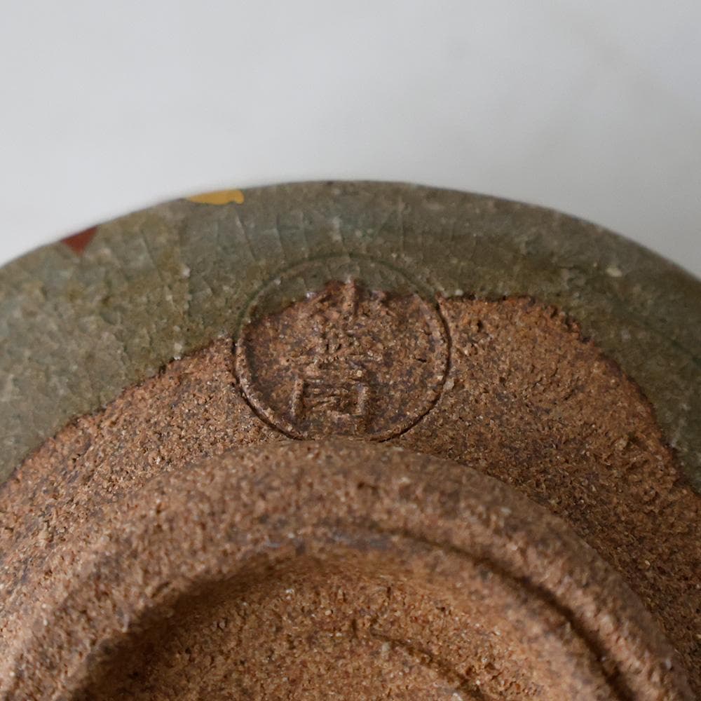 水無月窯 藤谷芳哉 白入掛 色絵吹寄せ 茶碗 紅葉文 共箱 栞