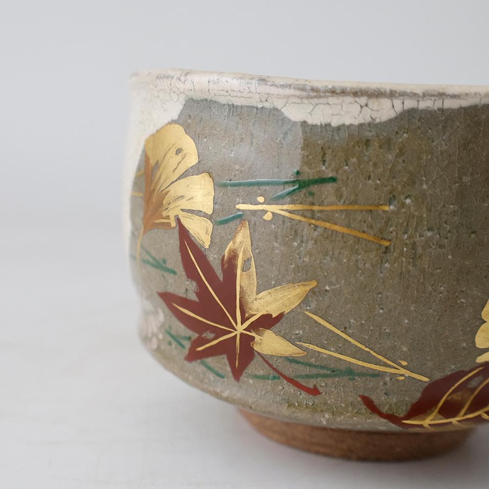 水無月窯 藤谷芳哉 白入掛 色絵吹寄せ 茶碗 紅葉文 共箱 栞