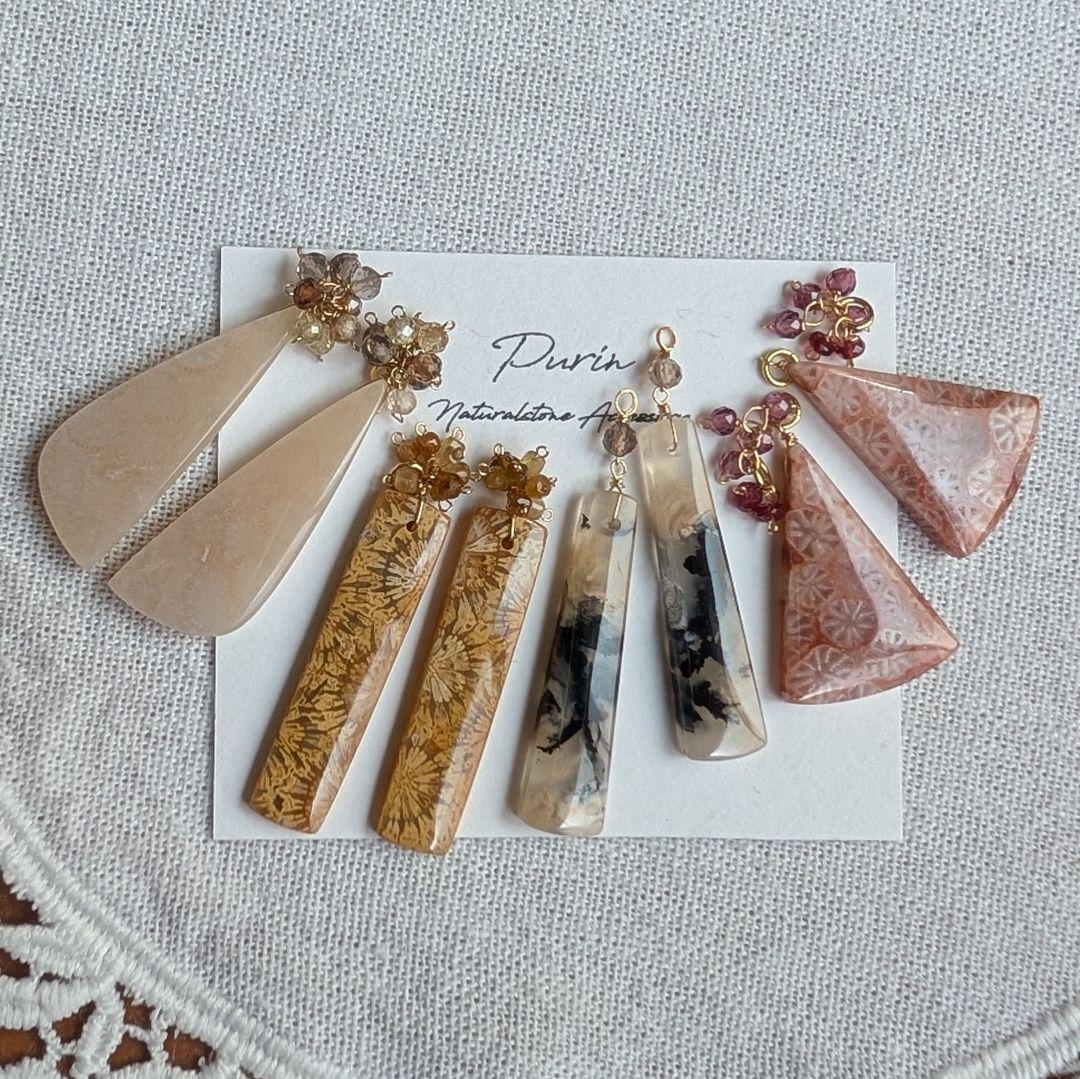 ピンクフォッシルコーラル ピアス