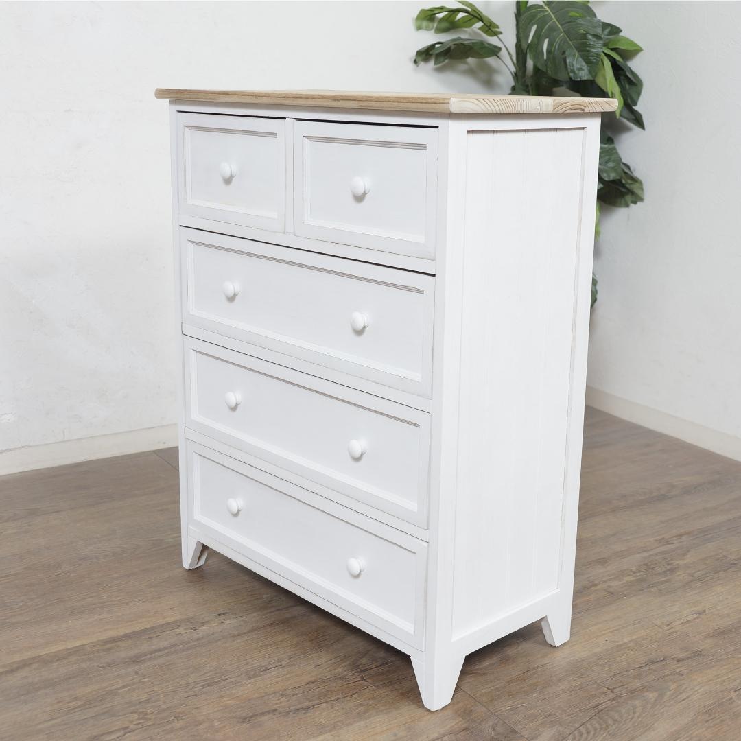 【新品】フレンチシック　ワイドチェスト シャビーホワイト　ガーリー　アウトレット