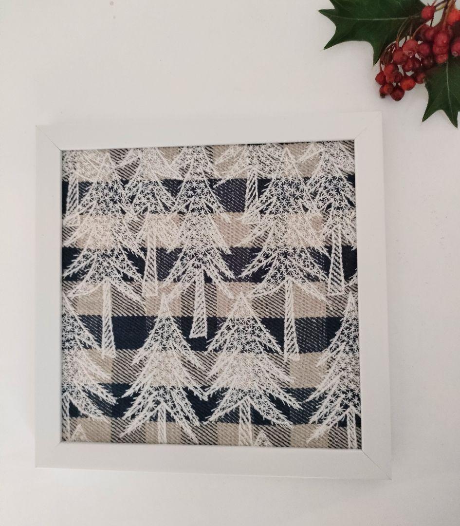 SOLD ミナペルホネン　ファブリックフレーム　ランドシアター　チェックネイビー