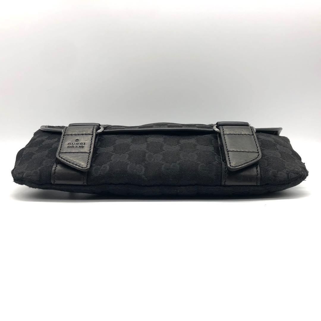 【良品】GUCCI ボディバッグ ウエストバッグ GGキャンバス 肩掛け 黒