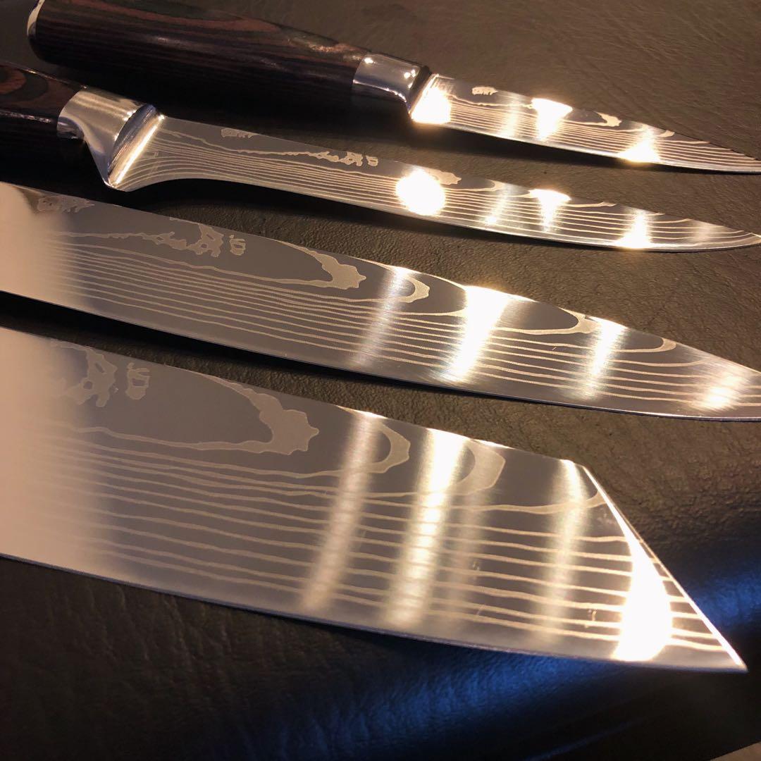 新品　高級三徳包丁　シェフナイフ　ダマスカス　包丁　フルーツナイフ　4本セット