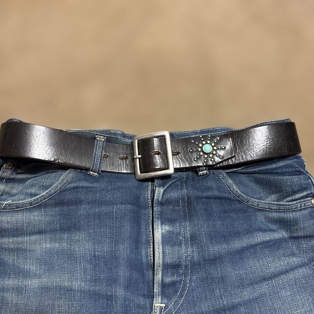 34inch HTC ターコイズ　エンドオンリー　レザースタッズベルト