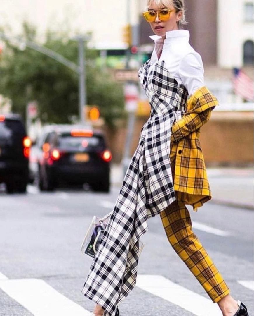 【MONSE】白×黒タータンチェック アシンメトリー ヘム ドレープ ビスチェ