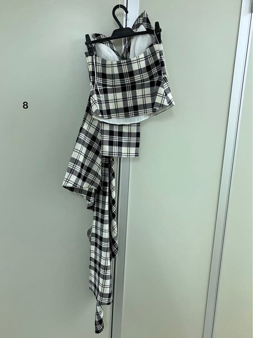 【MONSE】白×黒タータンチェック アシンメトリー ヘム ドレープ ビスチェ