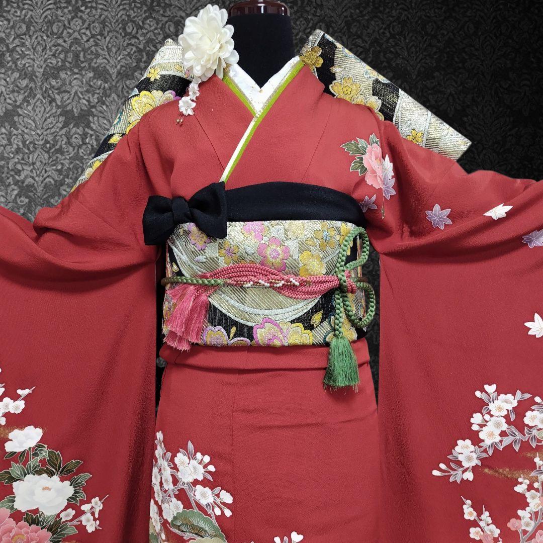 振袖フルセット(6点)・成人式・古典柄・金彩加工・金駒刺繍・胴裏正絹