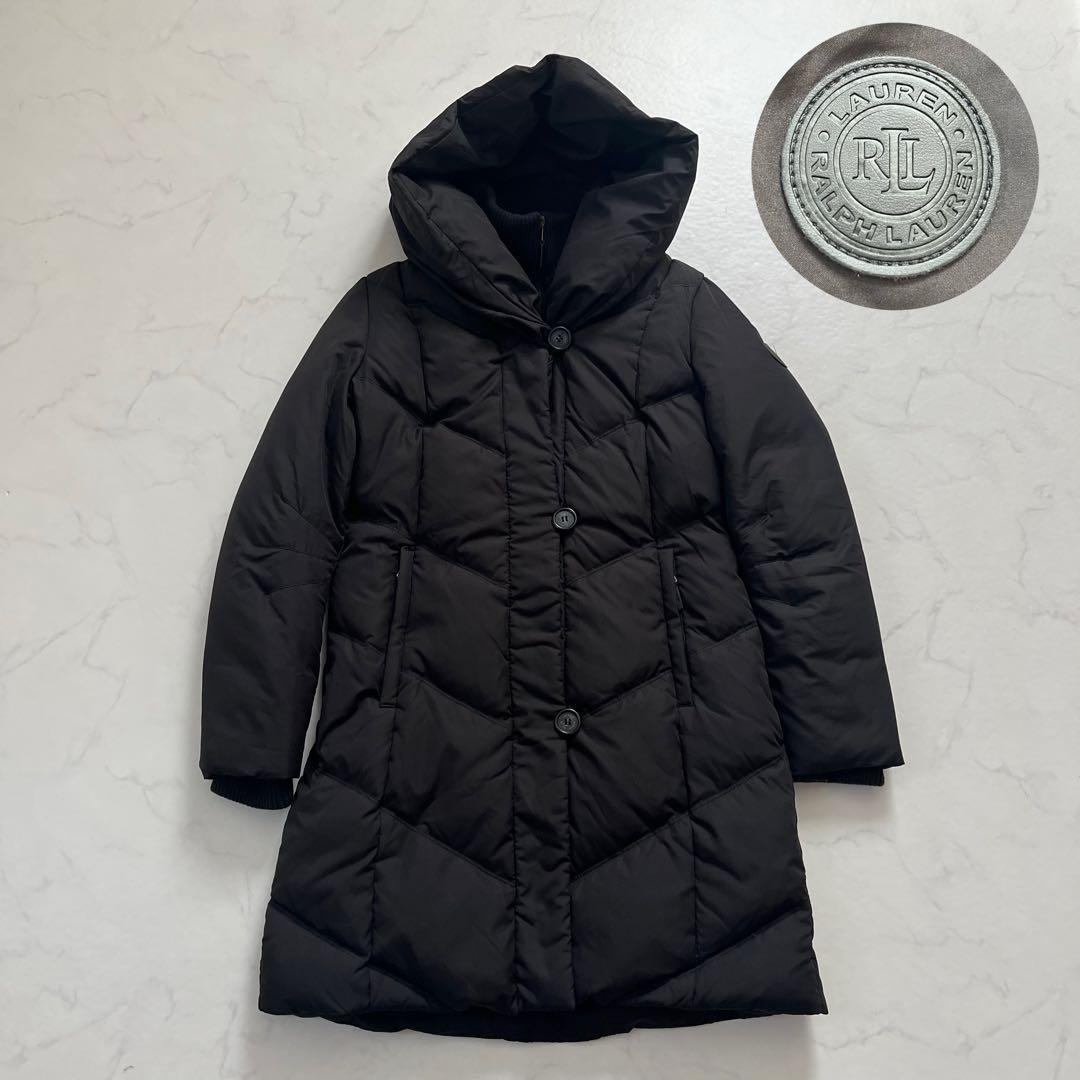 ローレンラルフローレン　ダウンコート　ショールカラー　フード　ロング　黒　M相当
