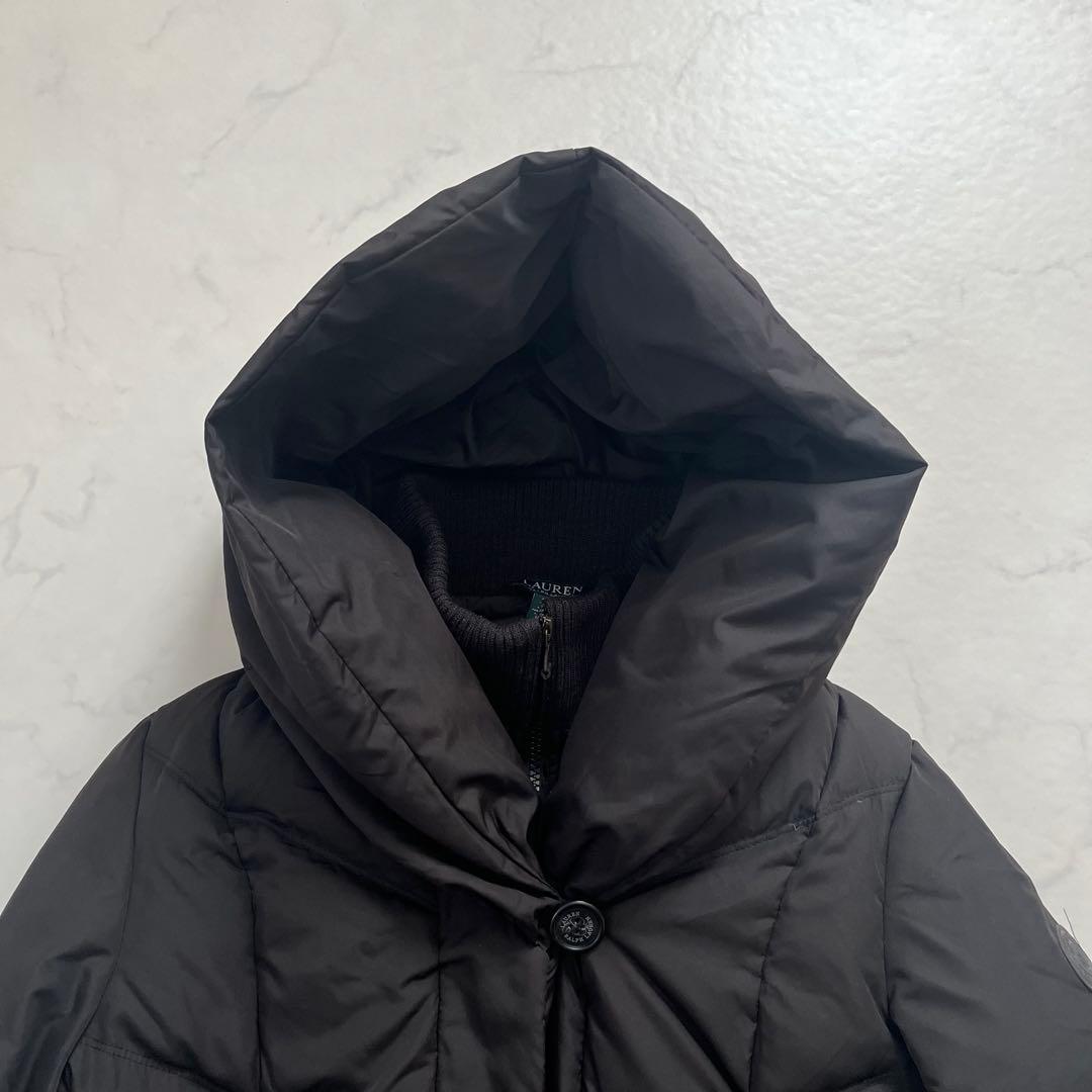 ローレンラルフローレン　ダウンコート　ショールカラー　フード　ロング　黒　M相当