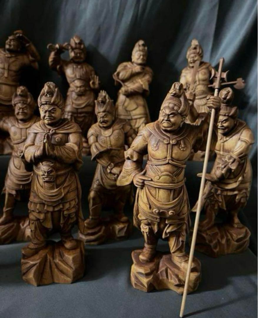 総柘植材 精密細工 古美術 時代木彫 仏教美術 薬師12神将像一式