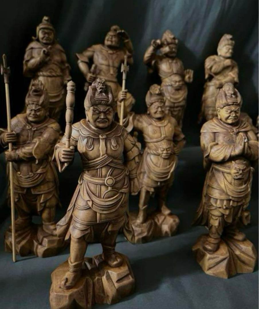 総柘植材 精密細工 古美術 時代木彫 仏教美術 薬師12神将像一式