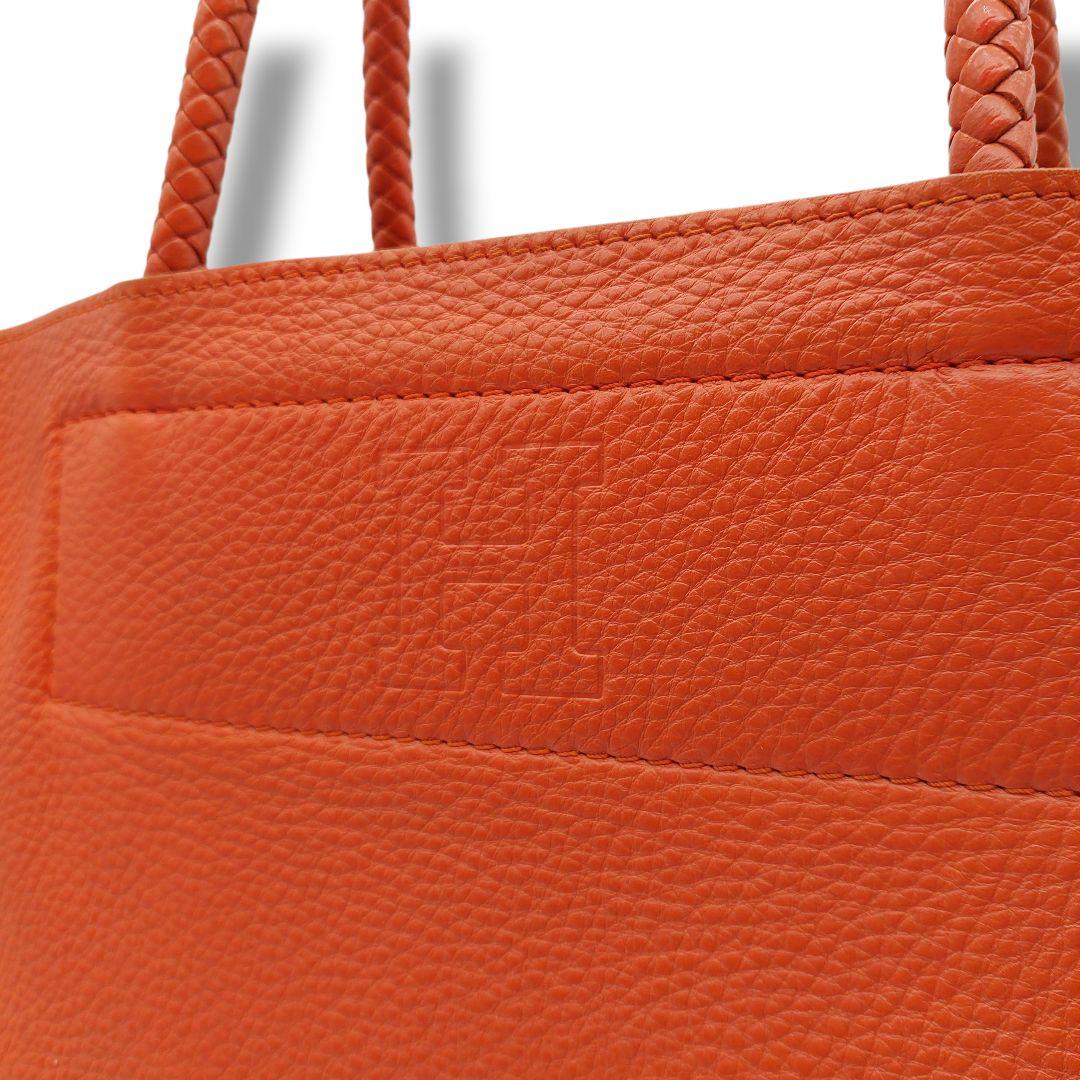 【良品】HIROFU　ヒロフ　オレンジ レザー トートバッグ 編込ハンドル　人気
