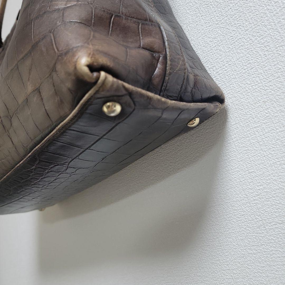 FURLA クロコダイル 型押し レザートートバッグ Fロゴ ブラウン 本革