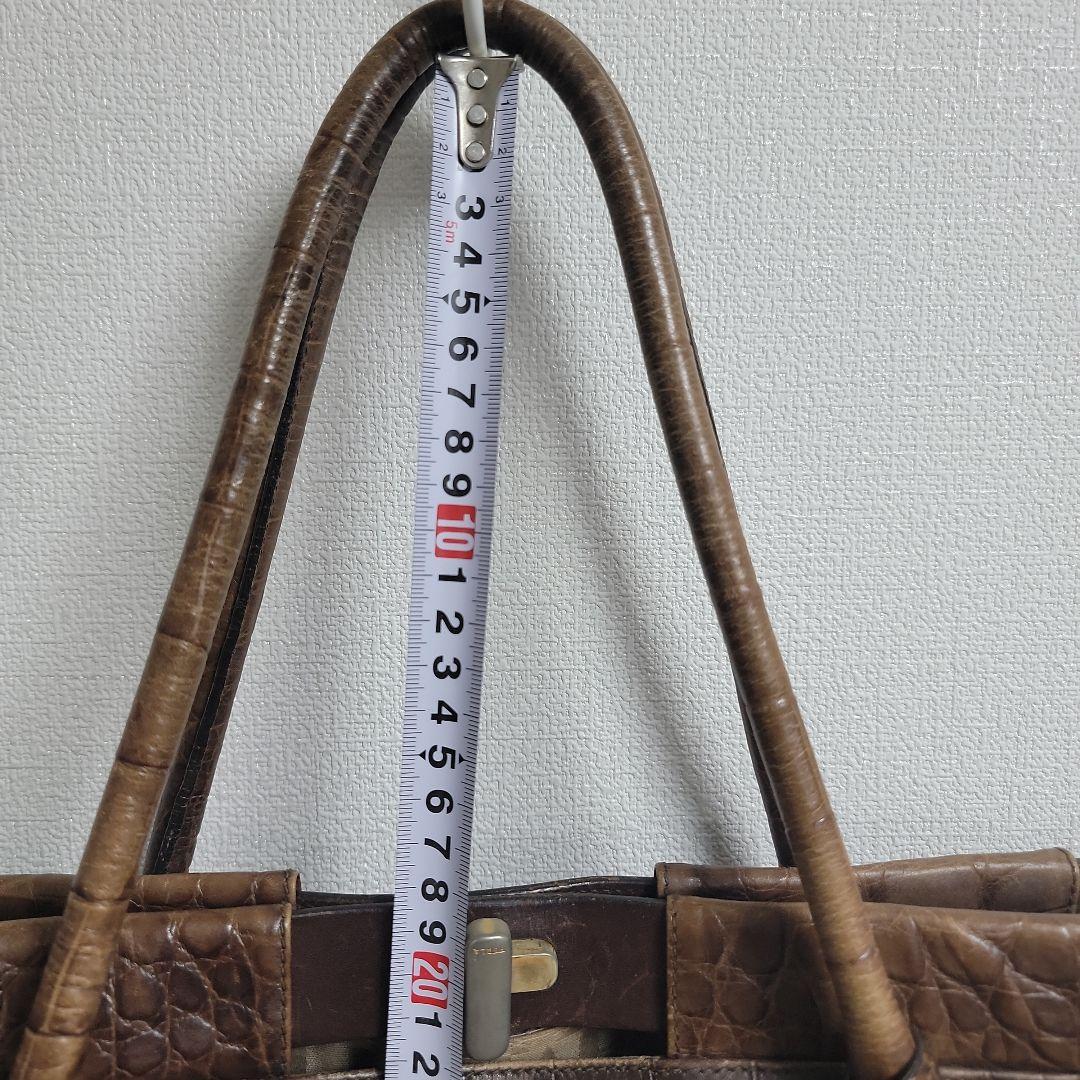 FURLA クロコダイル 型押し レザートートバッグ Fロゴ ブラウン 本革