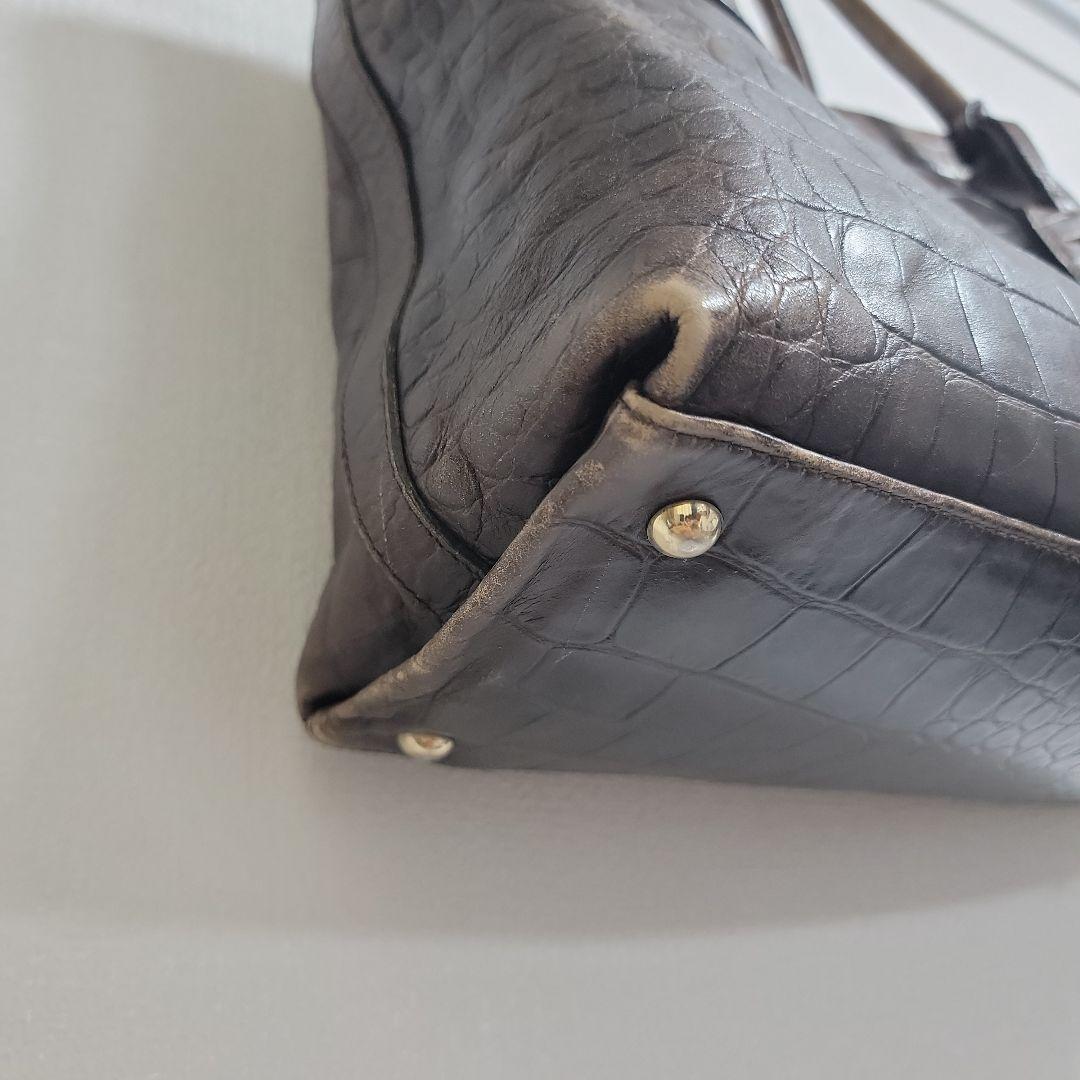 FURLA クロコダイル 型押し レザートートバッグ Fロゴ ブラウン 本革