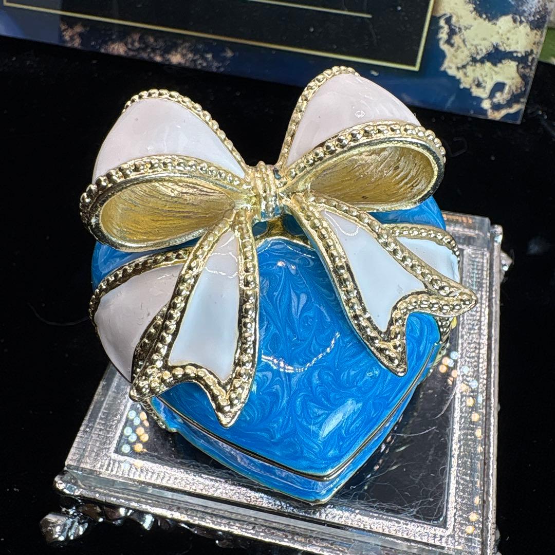 ブルーハート♡白リボン♡アクセサリーケース♡♡No.1945