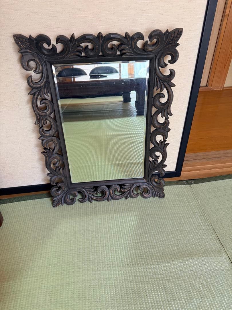 木製花枠アジアンミラー 80cm×60cm / アジアン鏡 アジアンインテリア